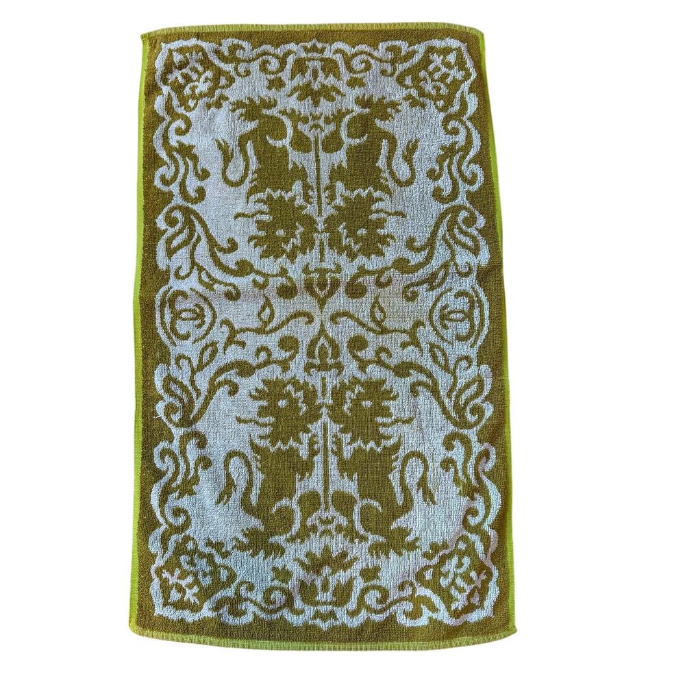 Vintage Lady Pepperell Green Abstract Lion Hand Towel 100% Cotton 1970s Retro